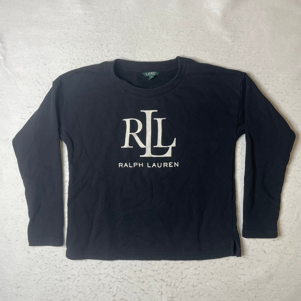 Lauren Ralph Lauren Womens Sweatshirt Small Black Big Logo‎ Graphic Pullover S